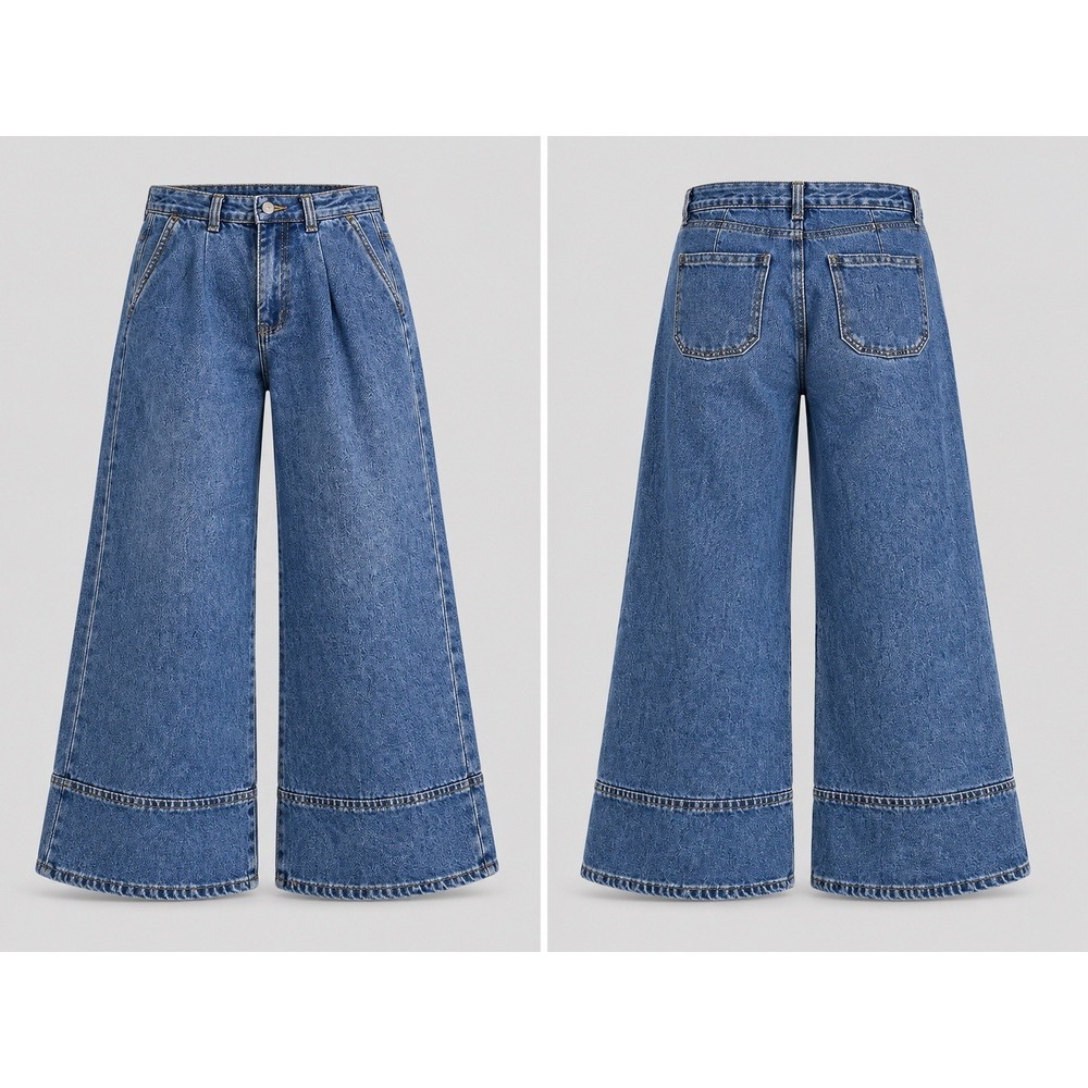 Habitual Jeans Womens 4/27 Blue Wide Leg Pleated High Rise LONG BOHO Y2K